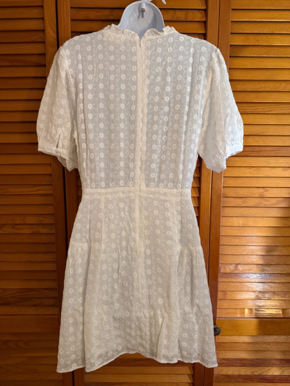 White Short Sleeve Mini Dress Boho Classy Fun Fit Flare Flirty - Picture 8 of 10